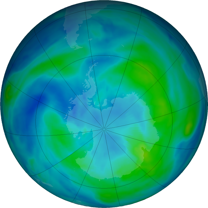 Antarctic ozone map for 02 April 2019